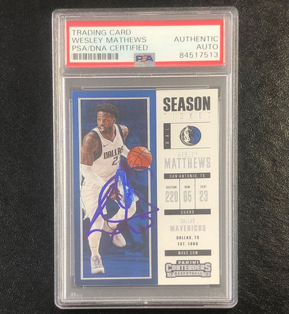 2017-18 Contenders Season Ticket #75 Wesley Matthews Signed Card AUTO PSA Slabbe