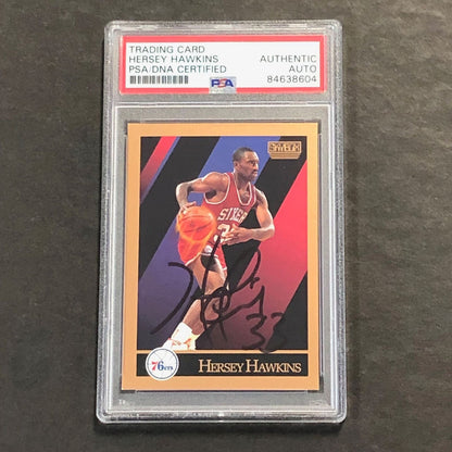 1990-91 NBA Skybox #216 Hersey Hawkins Signed Card AUTO PSA Slabbed 76ers