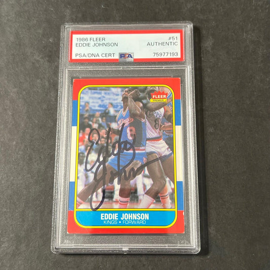 1985-86 Fleer Premier #51/132 Eddie Johnson Signed Card AUTO PSA/DNA Slabbed Kin