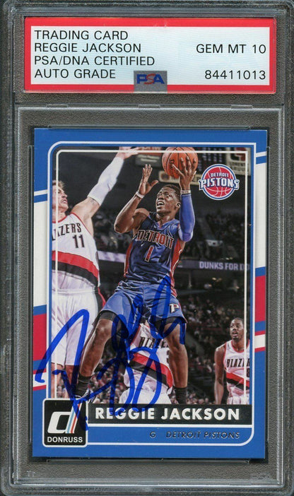 2015-16 Donruss #16 Reggie Jackson Signed Card Auto 10 PSA/DNA Slabbed Pistons