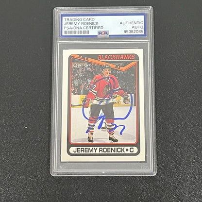 1990 O Pee Chee #7 Jeremy Roenick Signed Card AUTO PSA slabbed Blackhawks