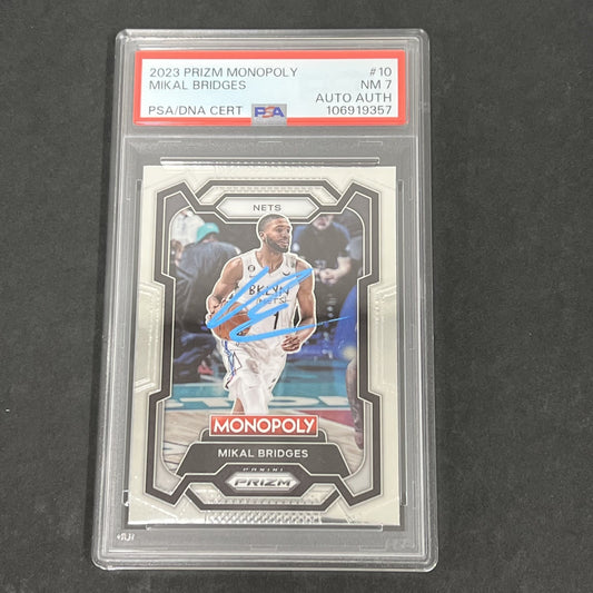 2023 Panini Prizm Monopoly #10 Mikal Bridges signed card PSA 7 Auto A