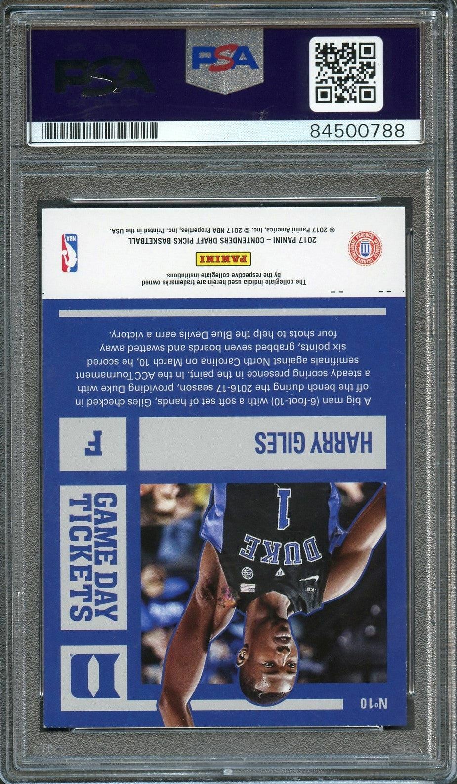 2017 Contenders Draft Picks Game Day #10 Harry Giles Signed PSA Slabbed Auto 10