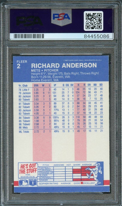 1987 Fleer #2 Richard Anderson Signed Card PSA Slabbed Auto Mets