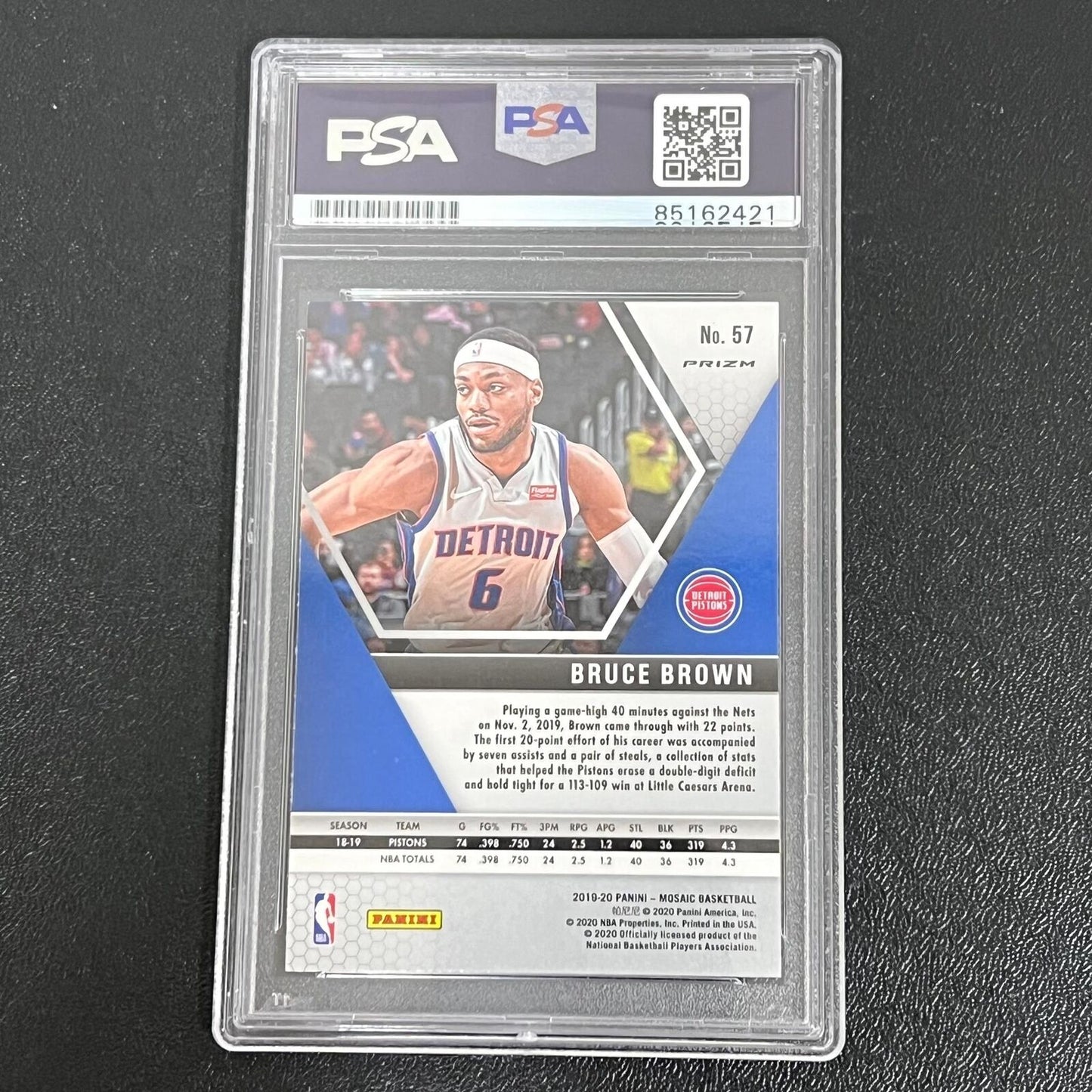 2019-20 Panini Mosaic #57 Bruce Brown Signed Card AUTO 10 PSA Slabbed Pistons