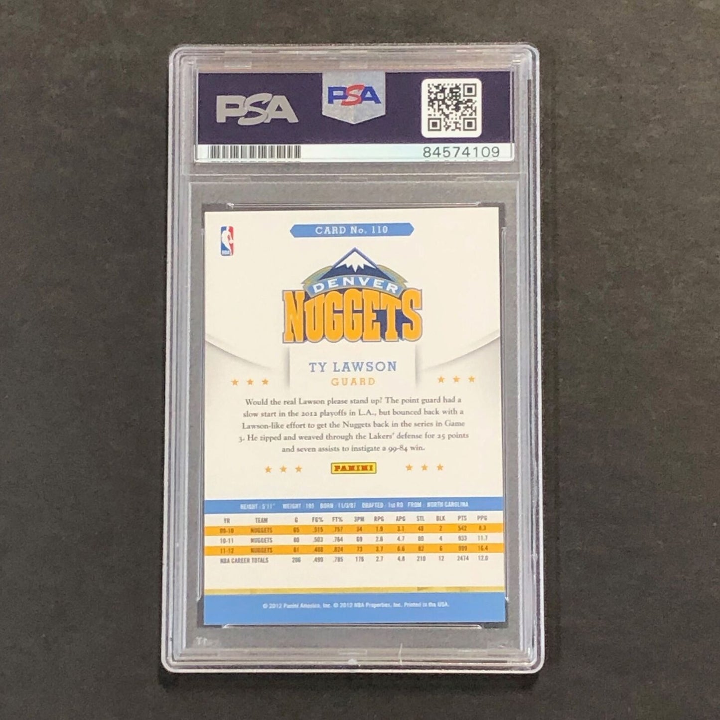 2012-13 NBA Hoops #110 Ty Lawson Signed Card AUTO PSA Slabbed Nuggets