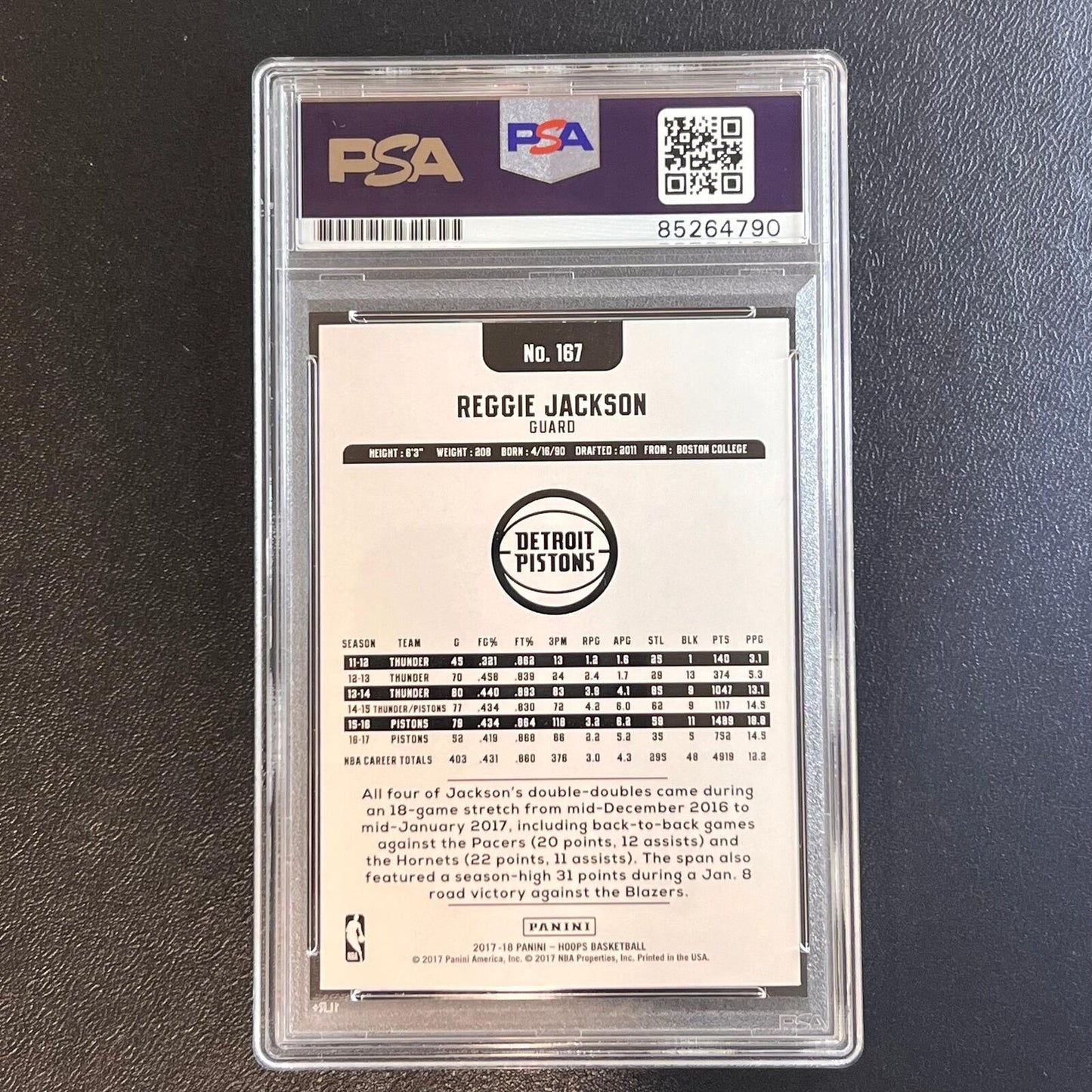 2017-18 Panini Hoops #167 Reggie Jackson Signed Card Auto PSA/DNA Slabbed Piston