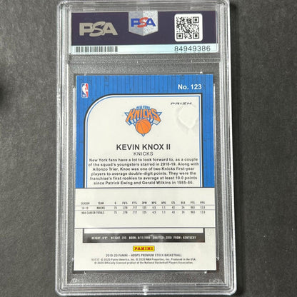 2019-20 Panini Hoops Premium Stock #123 Kevin Knox Signed Card Purple AUTO PSA S
