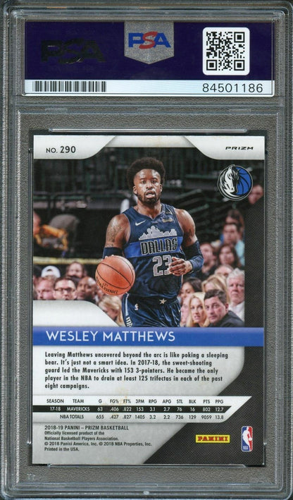 2018-19 Prizm Pink Cracked Ice #290 Wesley Matthews Signed Card AUTO PSA Slabbed