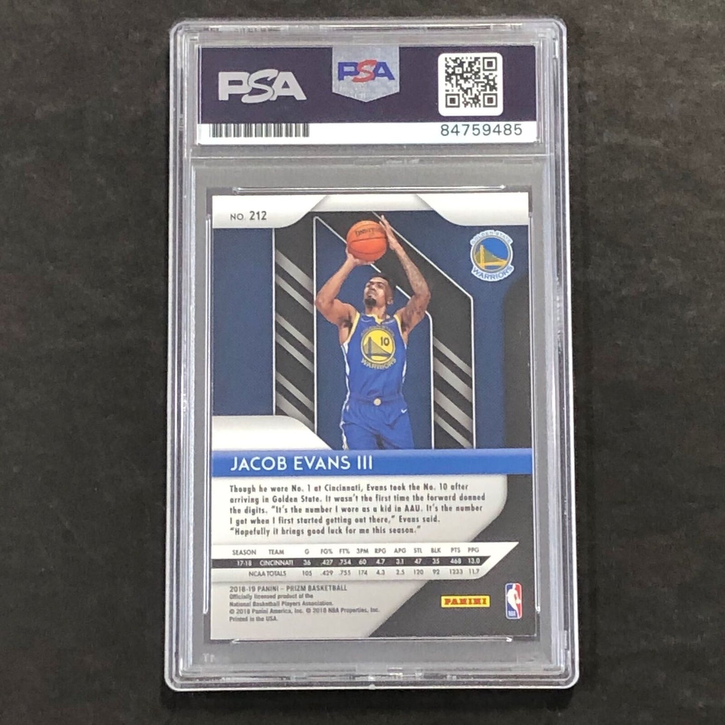 2018-19 Panini Prizm #212 Jacob Evans Signed Rookie Card AUTO PSA Slabbed RC War