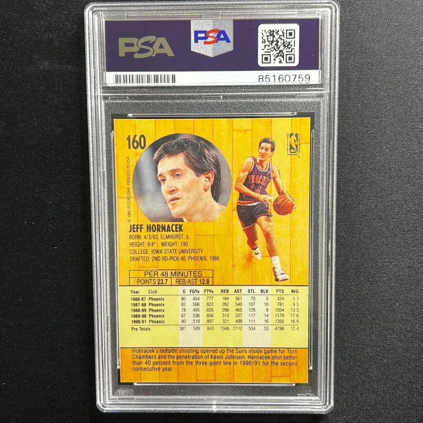 1991 Fleer #160 Jeff Hornacek Signed AUTO 10 PSA/DNA Slabbed Suns