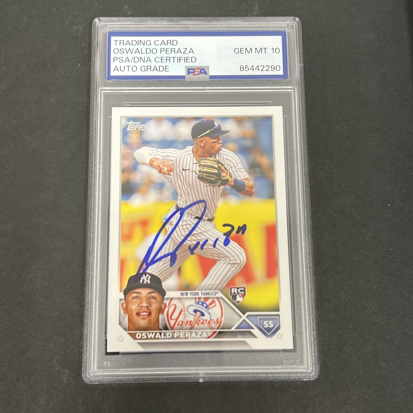 2023 Topps #94 Oswald Peraza Rookie signed card PSA Auto 10