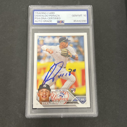 2023 Topps #94 Oswald Peraza Rookie signed card PSA Auto 10