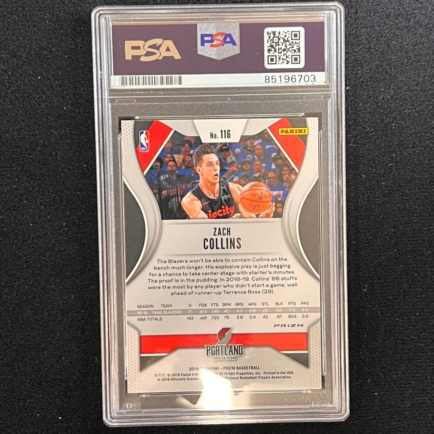 2019-20 Panini Prizm #116 ZACH COLLINS Signed Card AUTO PSA Slabbed Blazers