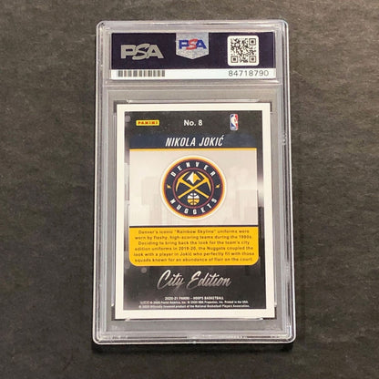 2020-21 NBA Hoops City Edition #8 Nikola Jokic Signed Card PSA Slabbed Nuggets