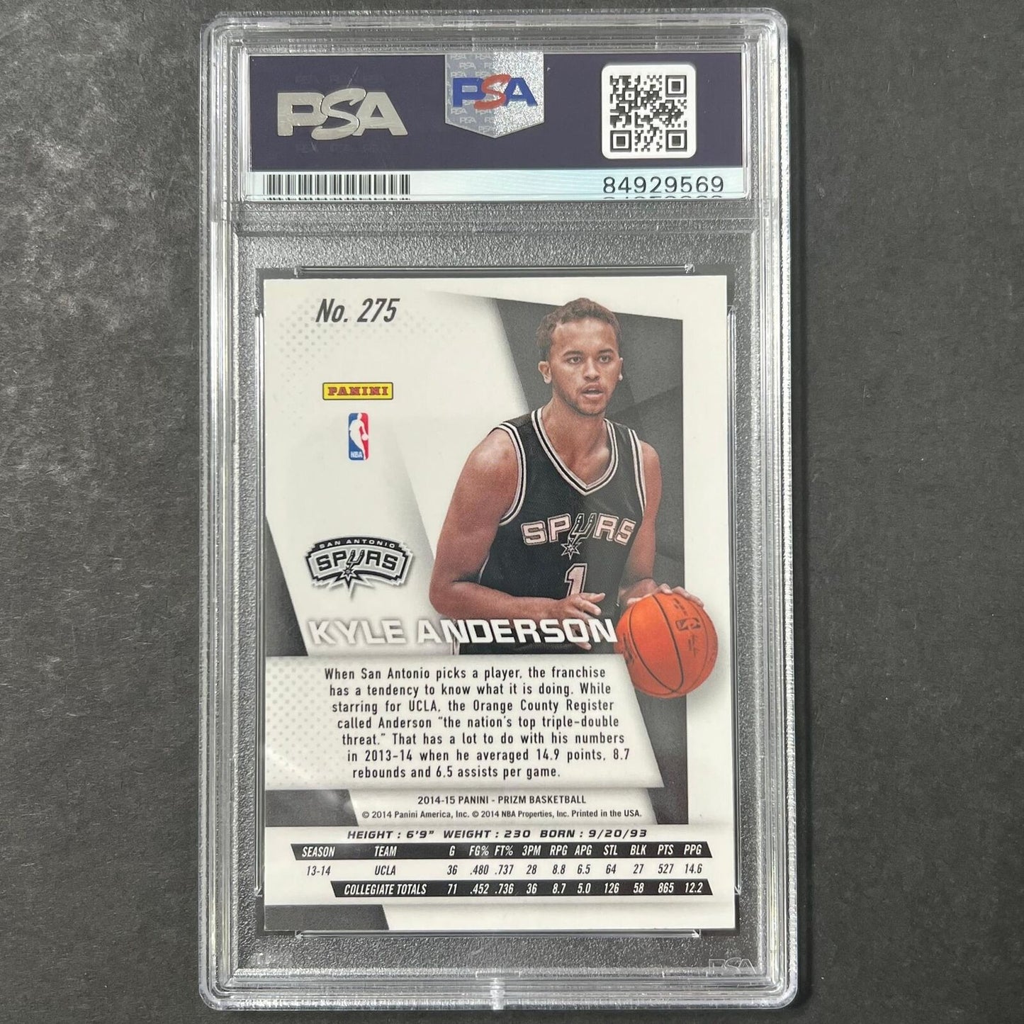 2014-15 Panini Prizm #275 Kyle Anderson Signed Card AUTO PSA/DNA Slabbed RC Spur