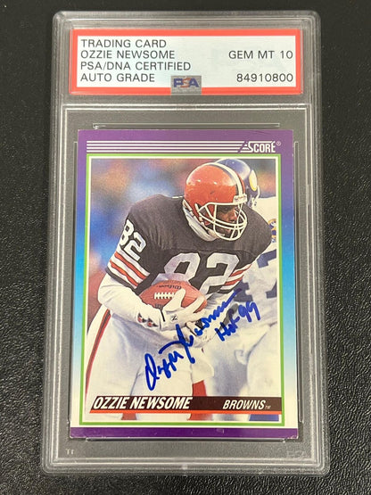 1990 Score #443 Ozzie Newsome Signed Card AUTO 10 PSA slabbed Browns