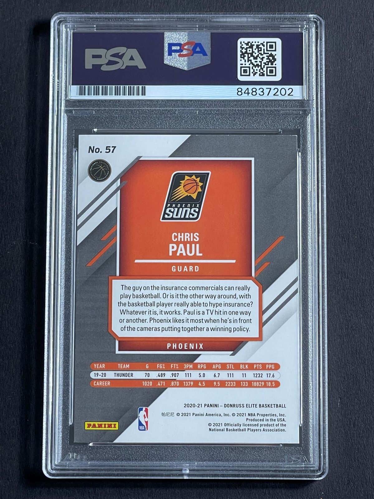 2020-21 Panini Donruss Elite #57 Chris Paul Signed Card  Slabbed Suns