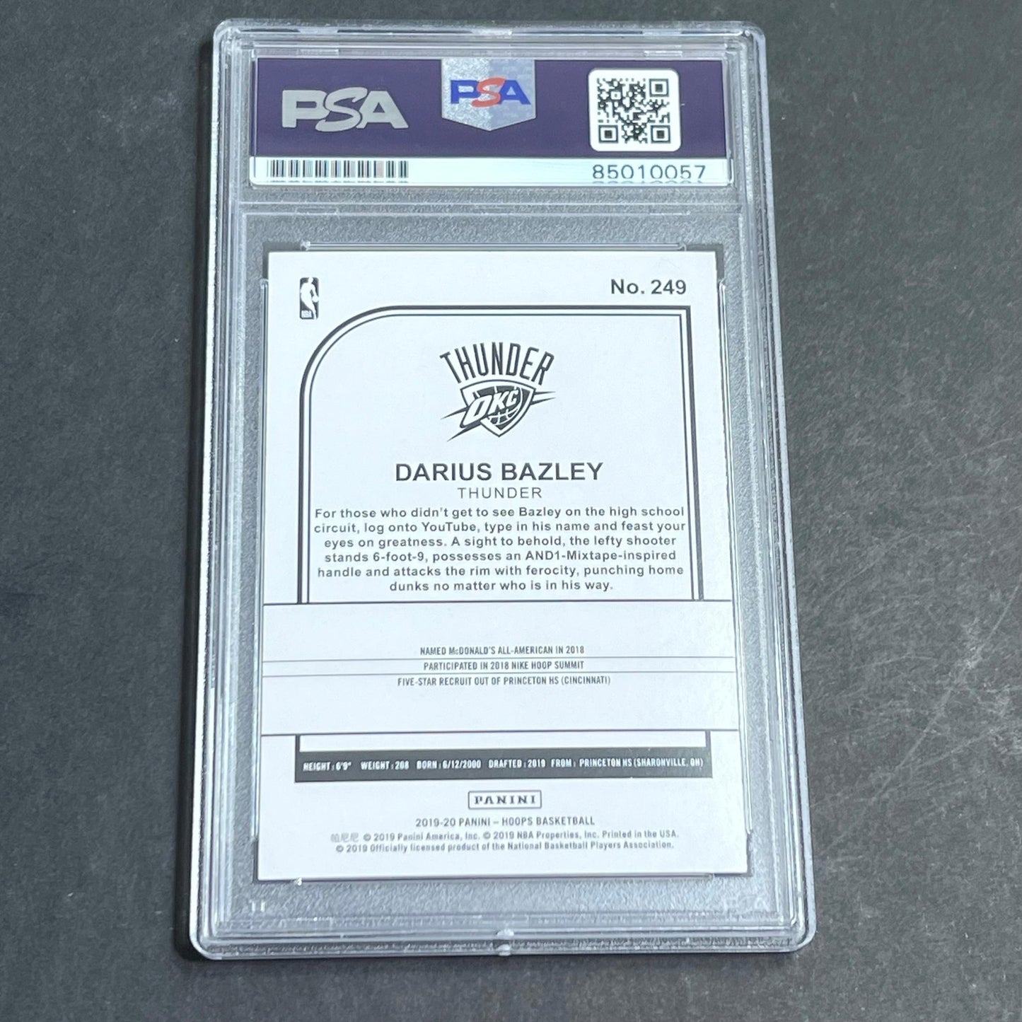 2019-20 Panini Hoops #249 Darius Bazley Signed Card AUTO PSA Slabbed Thunder