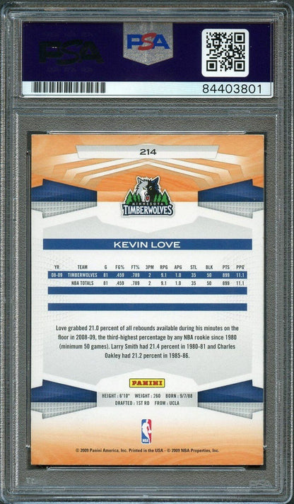 2009-10 Panini Basketball #214 Kevin Love Signed Card AUTO PSA Slabbed Timberwol