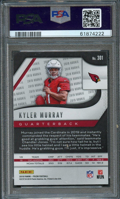 2019 Panini Prizm #301 Kyler Murray Signed Card AUTO Grade 10 PSA Slabbed Rookie