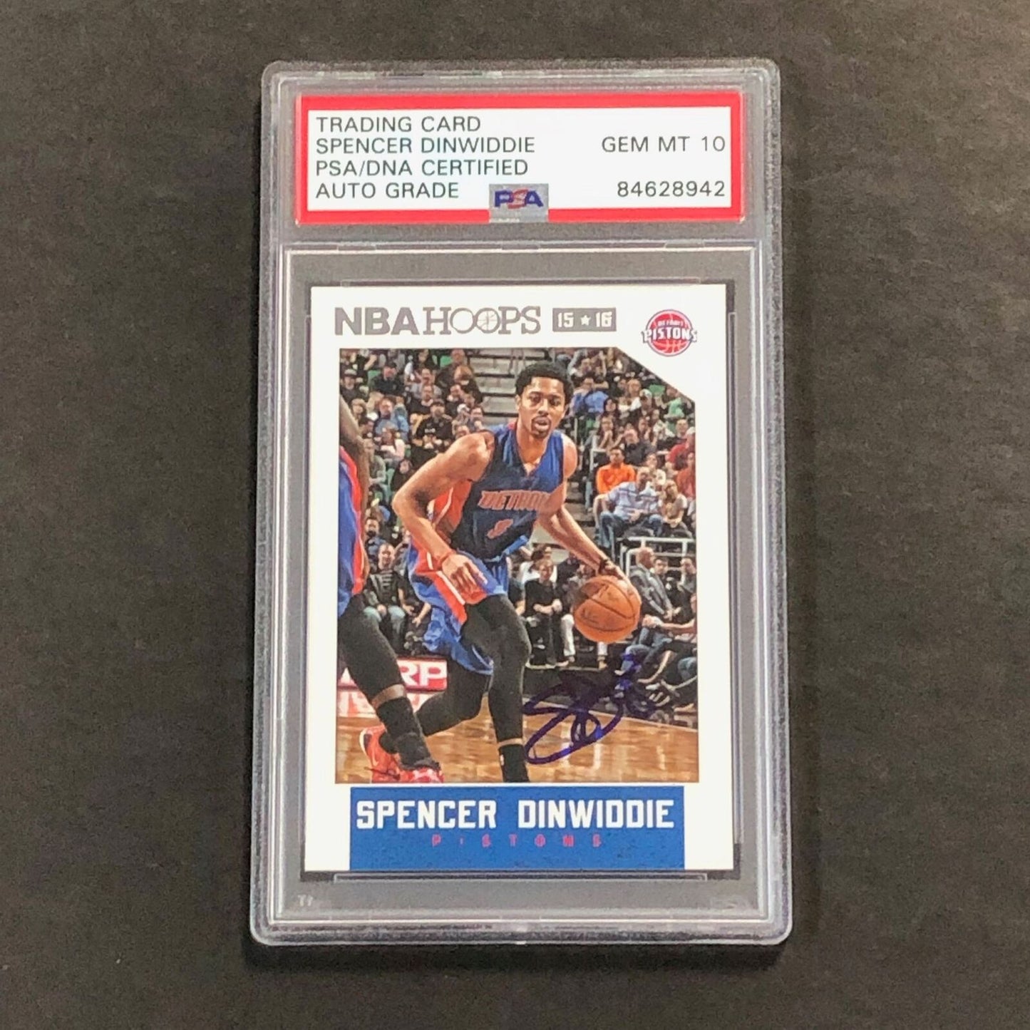 2015-16 NBA Hoops #228 Spencer Dinwiddie Signed Card AUTO GRADE 10 PSA Slabbed P