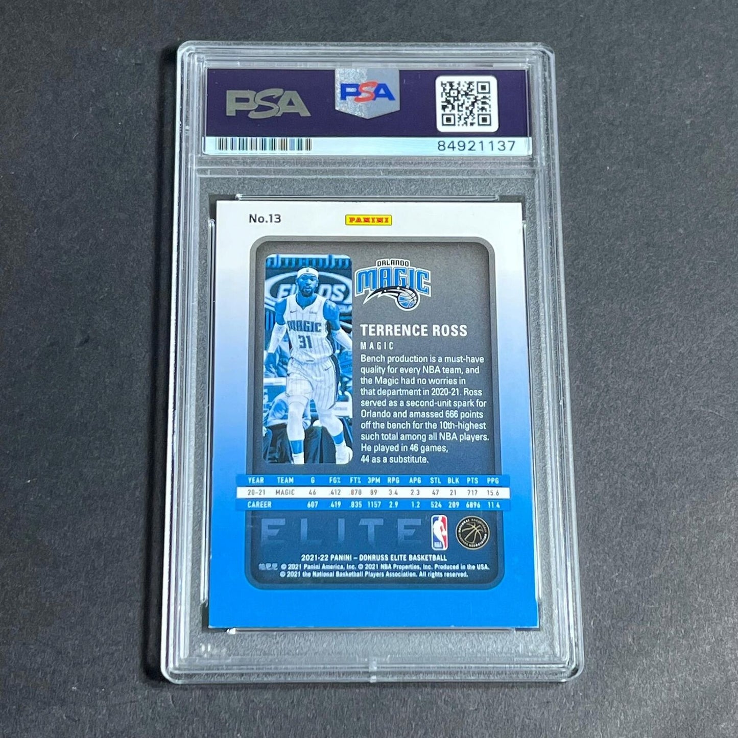 2021-22 Panini Donruss Elite #13 Terrence Ross Signed Card AUTO PSA Slabbed Magi