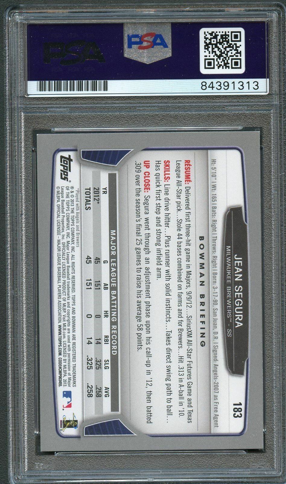 2013 Bowman #183 Jean Segura Signed Card PSA Slabbed Auto Brewers