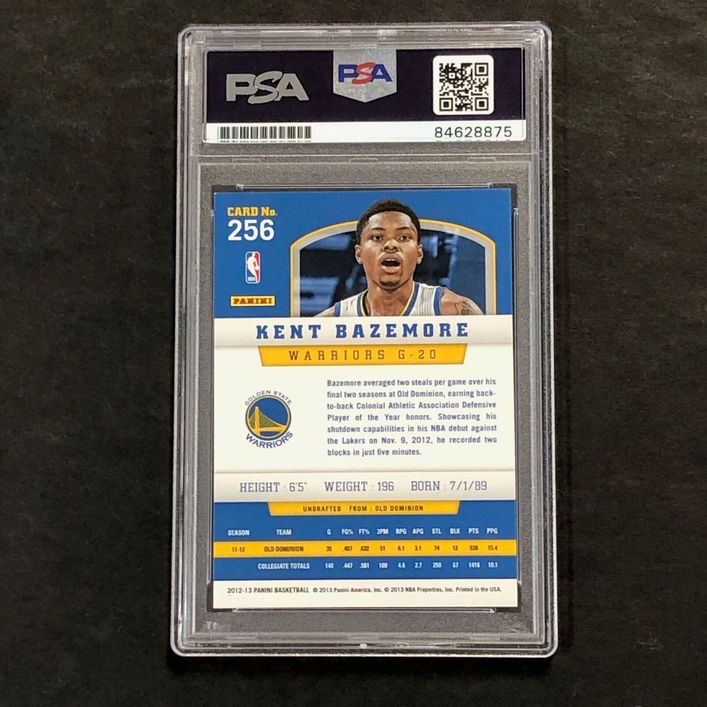 2012-13 Panini #256 KENT BAZEMORE Signed Card AUTO 10 PSA Slabbed Warriors