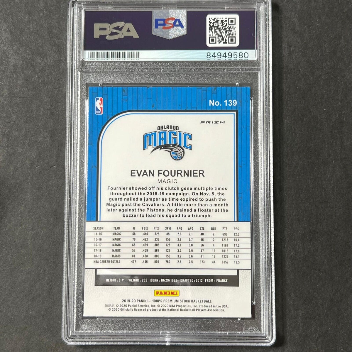 2018-19 Panini Prizm #139 EVAN FOURNIER Signed Card AUTO PSA Slabbed Magic