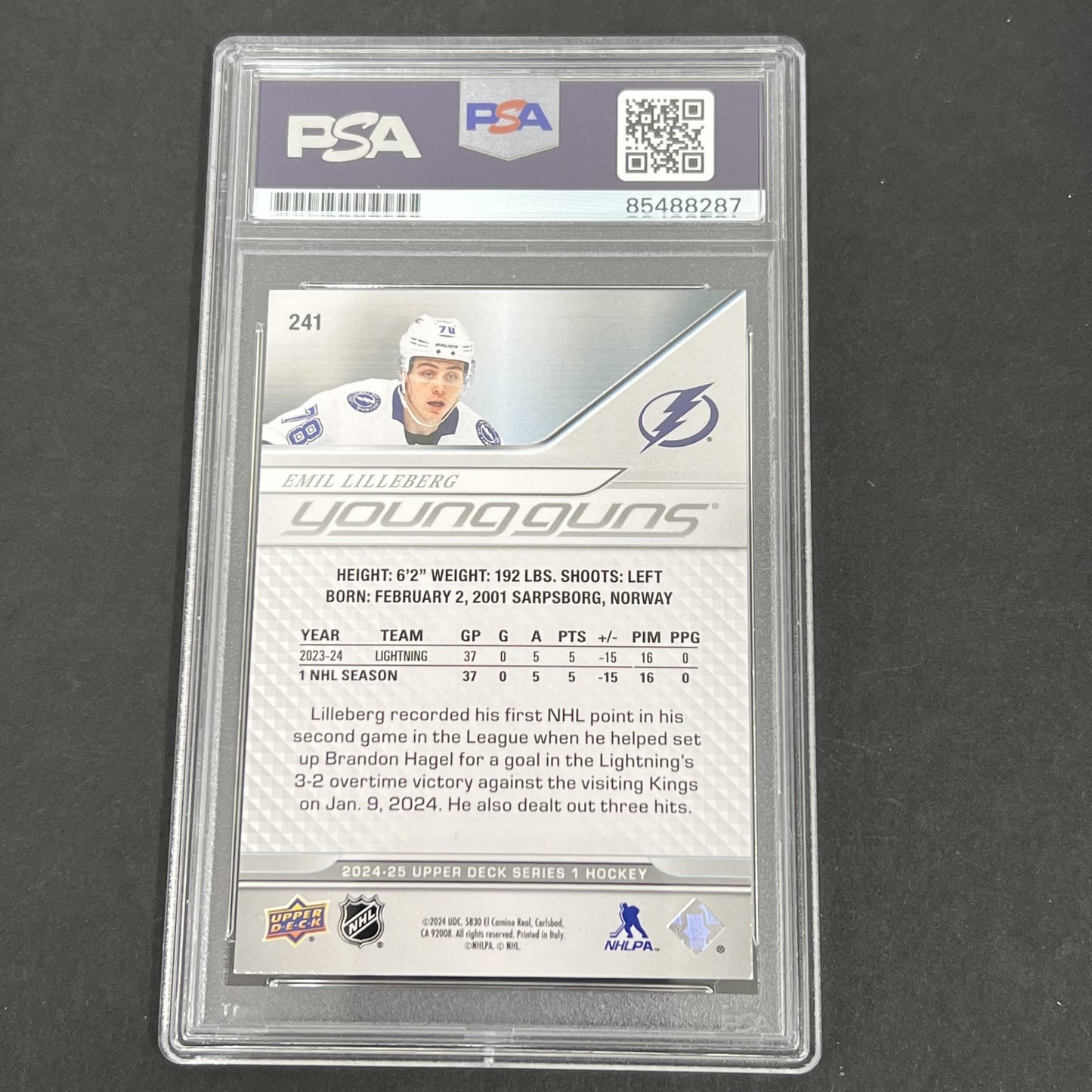 2024 Upper Deck Series One Hockey #241 Emil Lilleberg signed card PSA