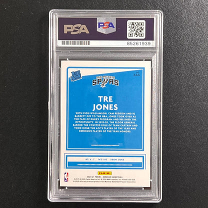 2020-21 Donruss Rated Rookie #244 Tre Jones Signed Card AUTO 10 PSA/DNA Slabbed