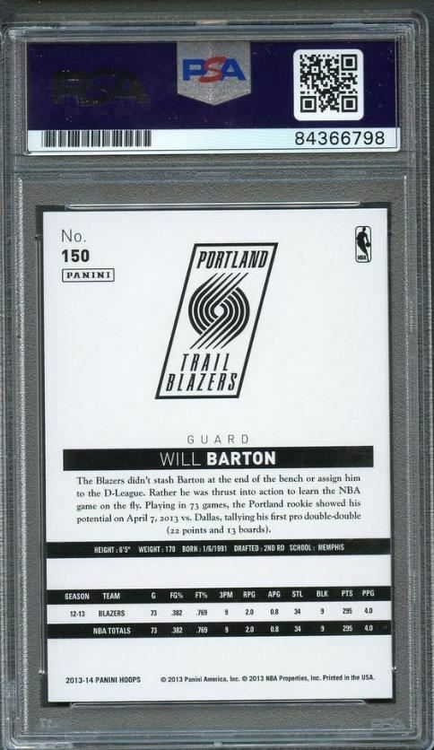 2013-14 NBA Hoops #150 Will Barton signed Auto Card PSA/DNA Slabbed Trail Blazer
