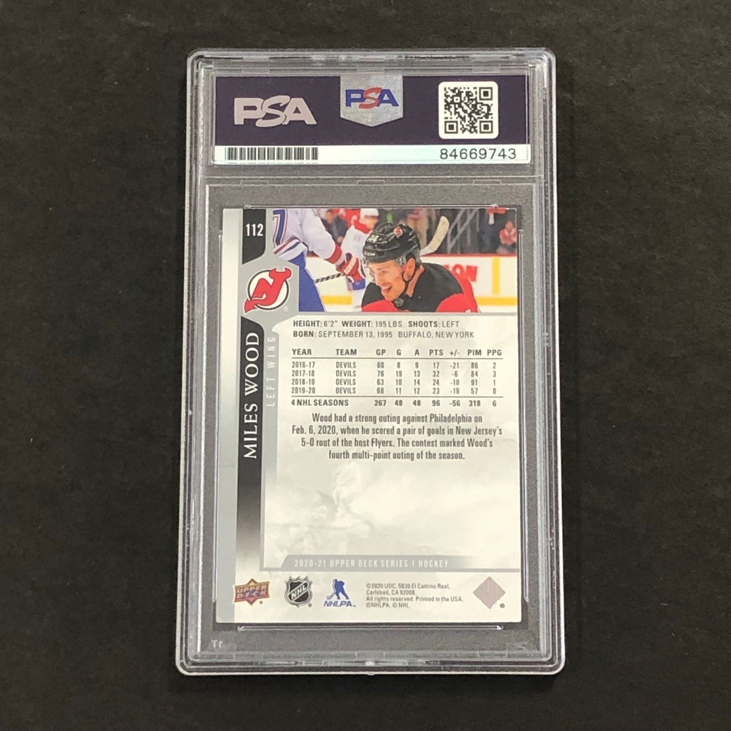 2020-21 Upper Deck #112 Miles Wood Signed Card PSA AUTO Slabbed Devils