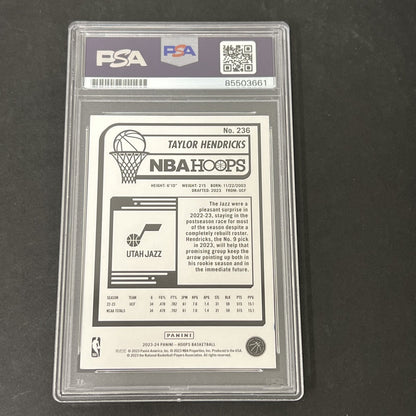 2023-24 Panini Hoops Basketball #236 Taylor Hendricks signed card PSA