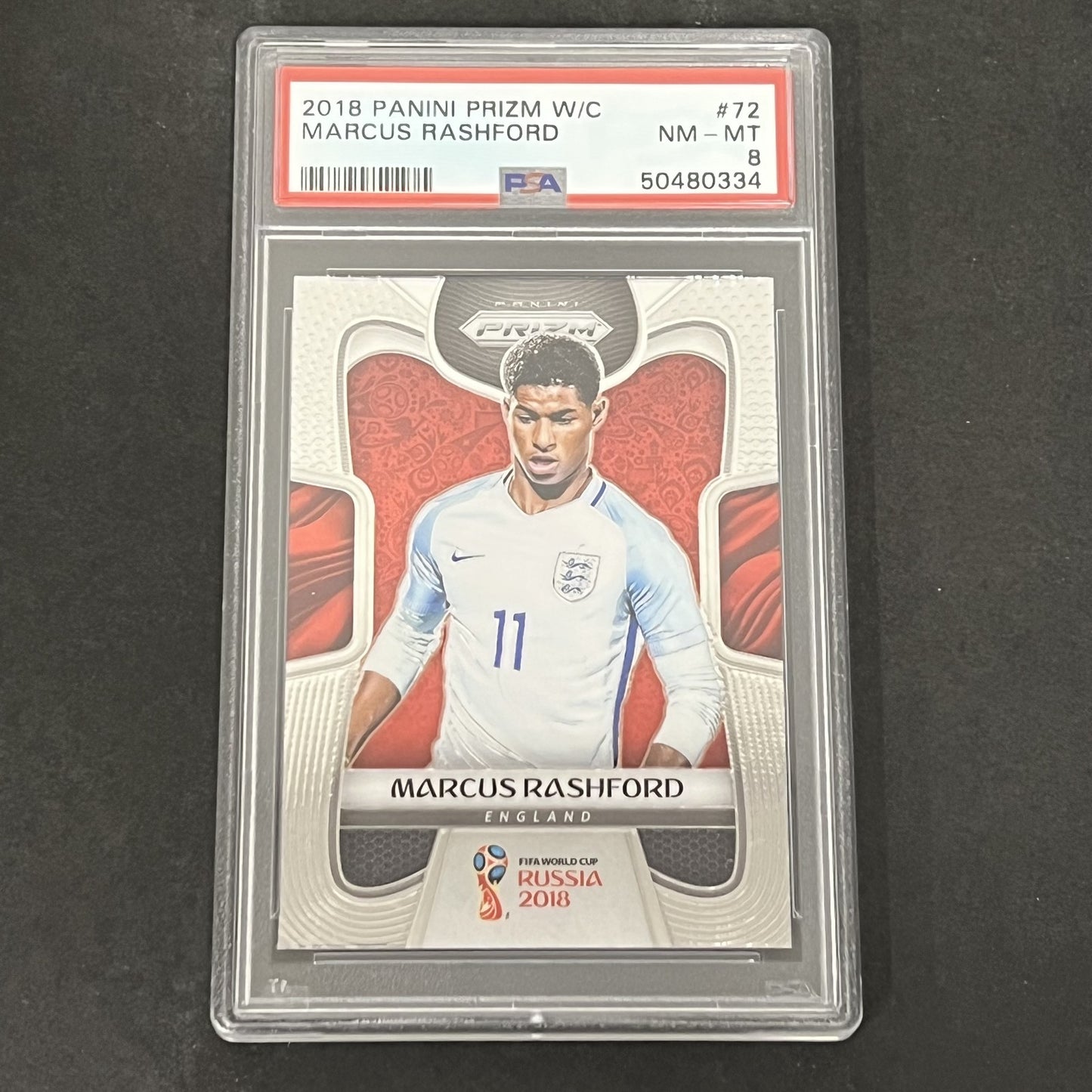 2018 Panini Prizm World Cup #72 Marcus Rashford PSA 8
