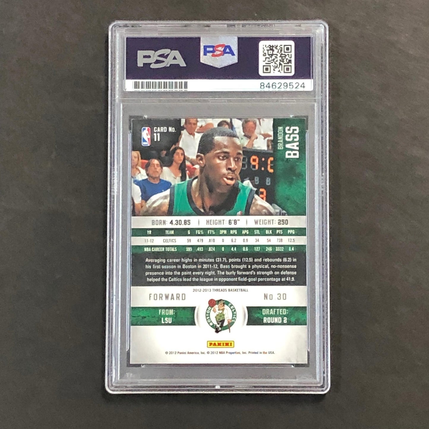 2012-13 Panini Threads #11 Brandon Bass Signed Card AUTO PSA Slabbed Celtics