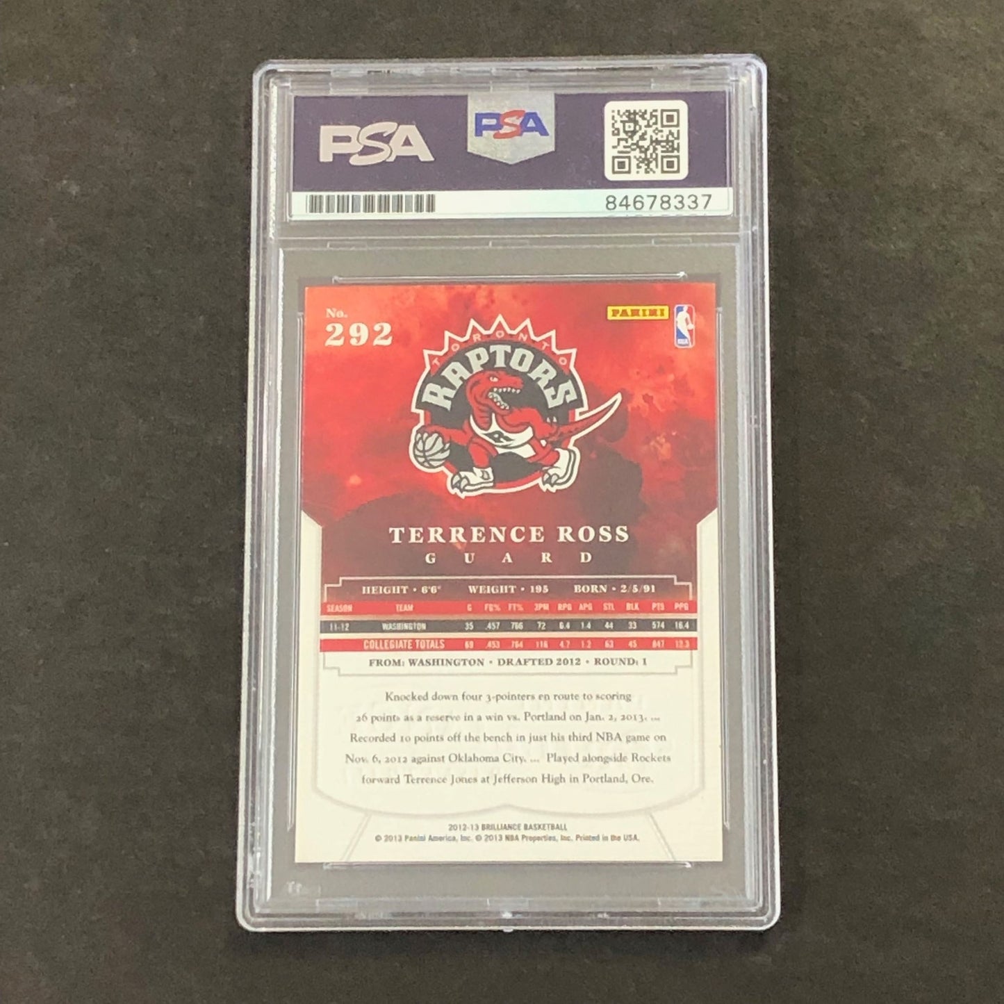 2012-13 Panini Brilliance #292 Terrence Ross Signed Card PSA Slabbed Raptors