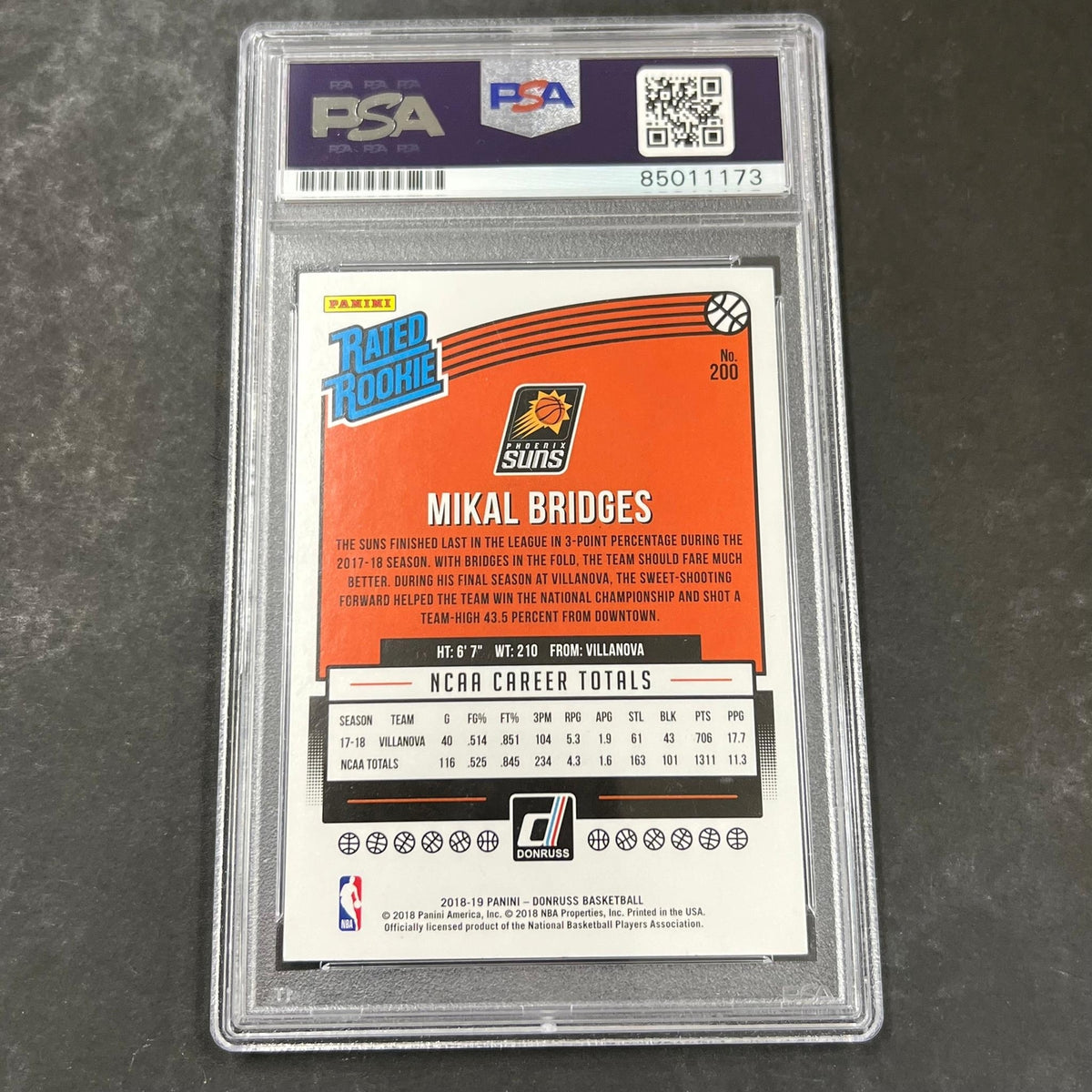 2018-19 Panini Donruss Optic Rated Rookie #200 Mikal Bridges Signed Card AUTO PS
