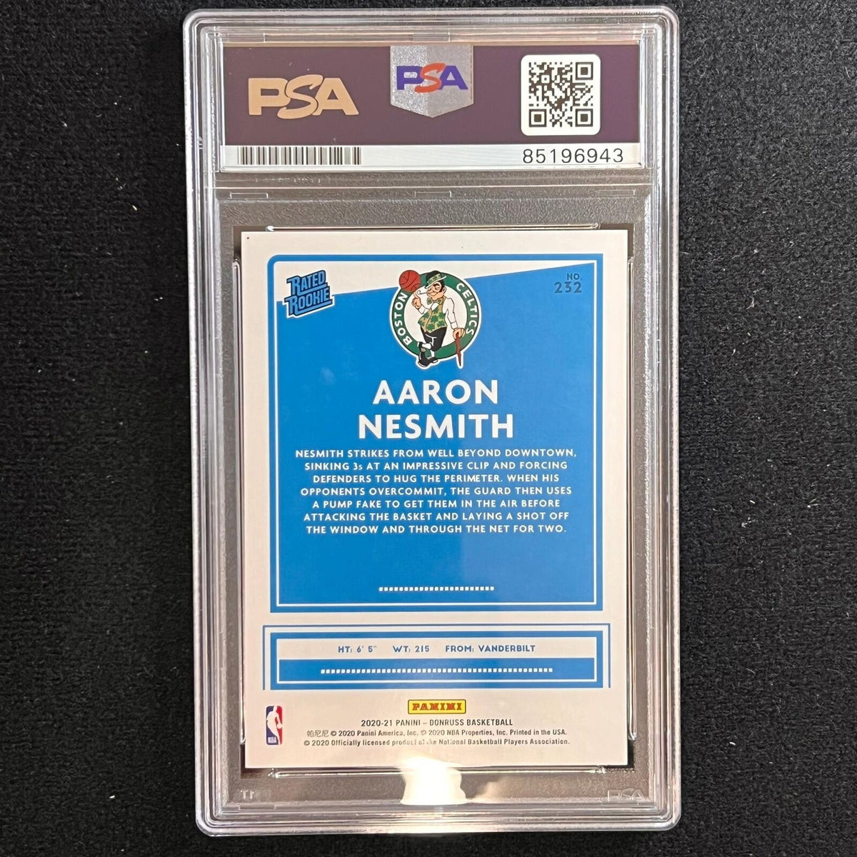 2020-21 Donruss Rated Rookie #232 Aaron Nesmith Signed Card AUTO PSA Slabbed RC