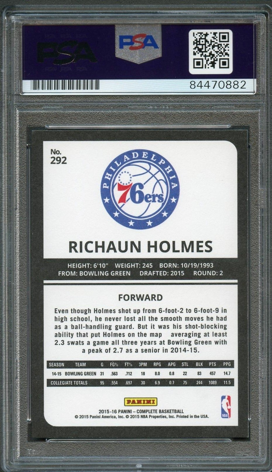 2015-16 Panini Complete #292 Richaun Holmes Signed Card AUTO 10 PSA Slabbed