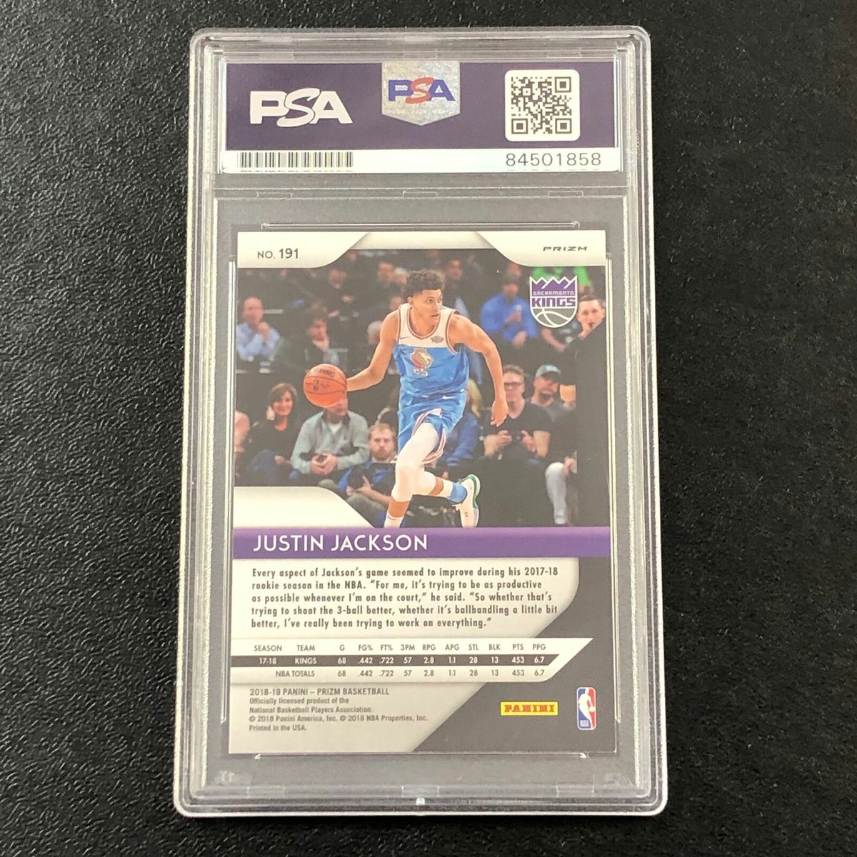 2018-19 Panini Prizm Red White & Blue #191 JUSTIN JACKSON Signed Card AUTO PSA S