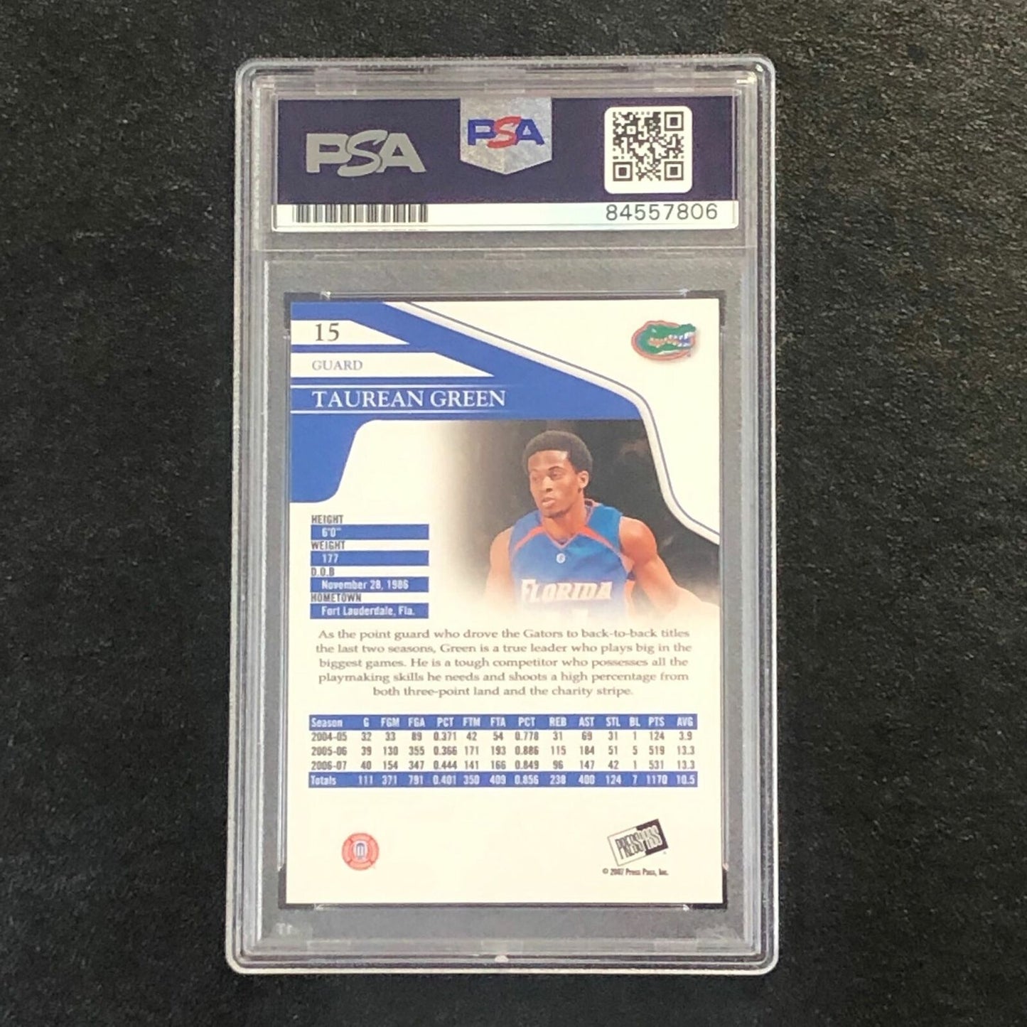 2007 Press Pass Collectors Series #15 Taurean Green Signed Card AUTO PSA/DNA Sla