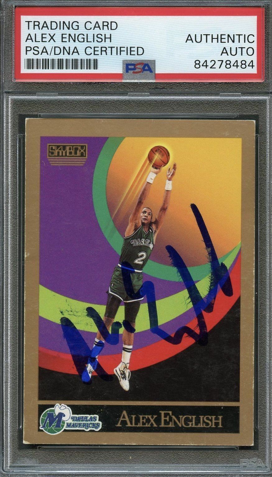 1990 SkyBox #375 Alex English Signed Card AUTO PSA Slabbed Mavericks