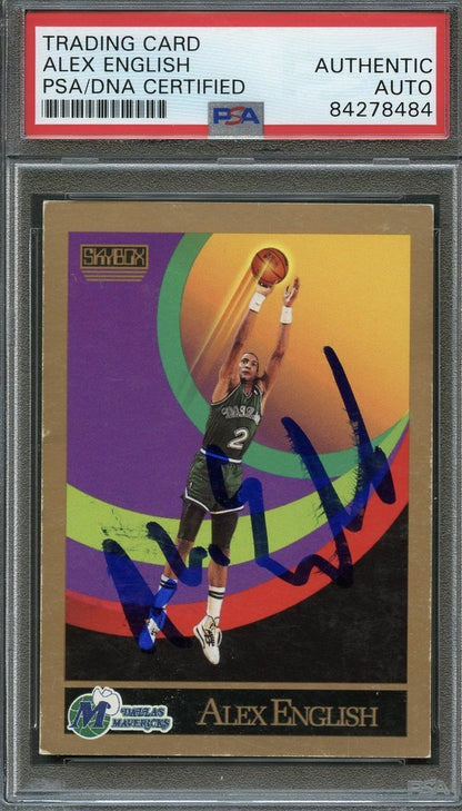 1990 SkyBox #375 Alex English Signed Card AUTO PSA Slabbed Mavericks