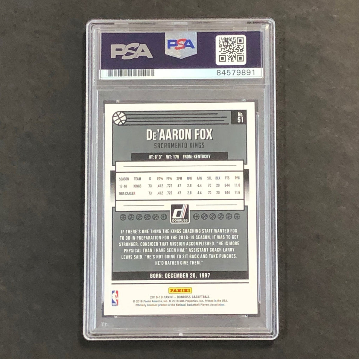 2018-19 Panini Donruss #51 De'Aaron Fox Signed Auto Slabbed PSA Kings