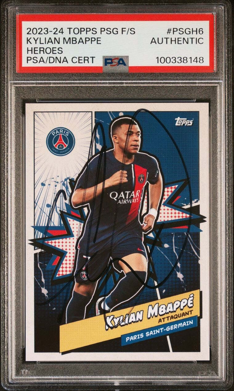 2023-24 Topps PSG F/S Heroes #PSGH6 Kylian Mbappe Signed Card PSA Real Madrid Au