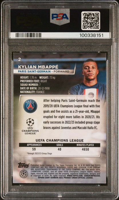 2022-23 Stadium C/C UCC #2 Kylian Mbappe Signed Card PSA Real Madrid