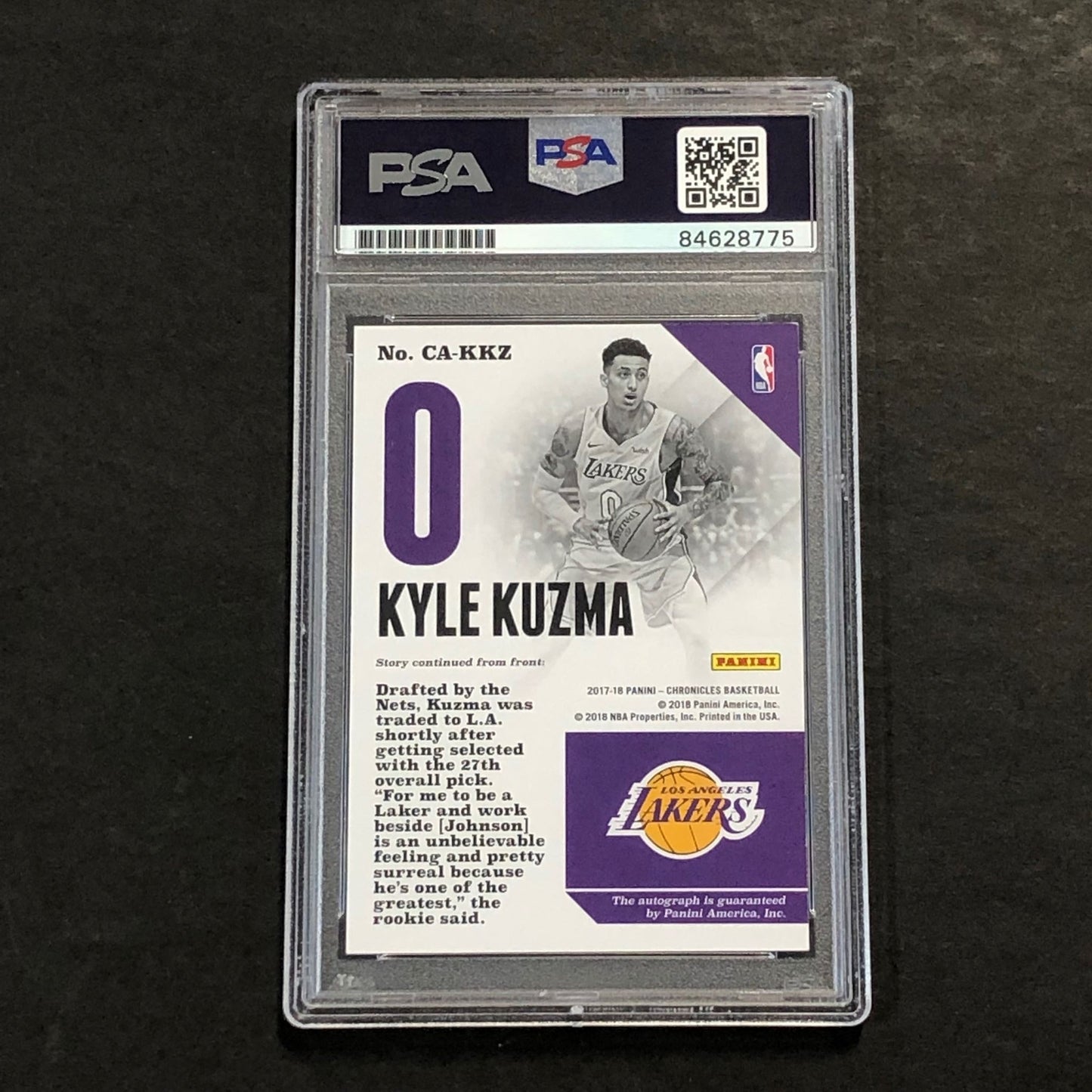 2017-18 Panini Chronicles Basketball #CA-KKZ Kyle Kuzma Signed Card PSA Slabbed