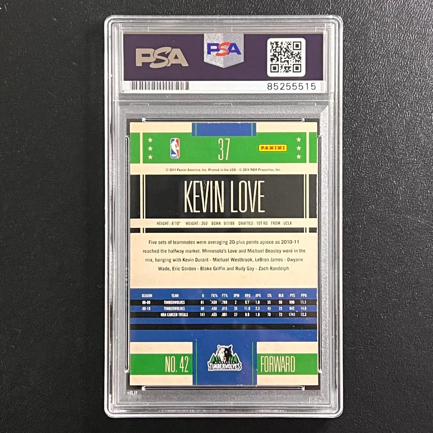 2010-11 Panini Classics #37 Kevin Love Signed Card AUTO PSA Mint 9 Slabbed Timbe